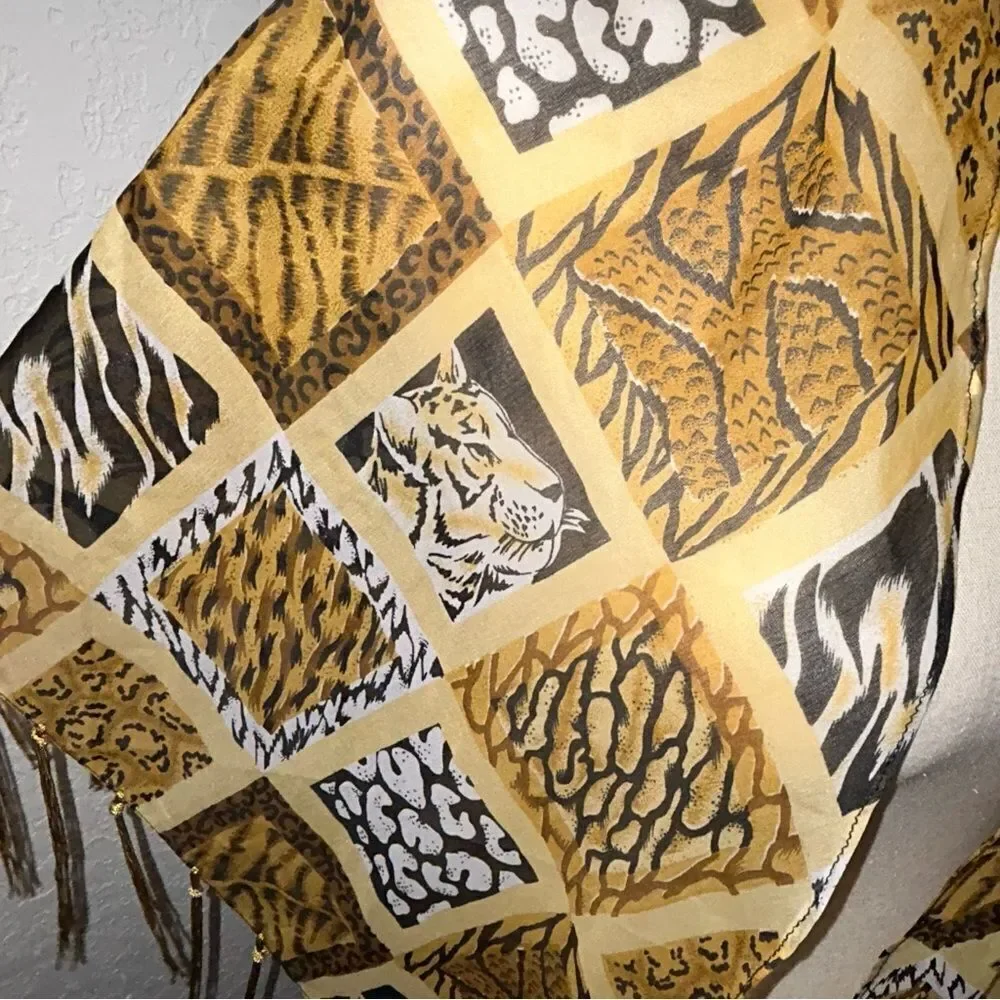 Vintage Animal Mix Print Fringe Scarf